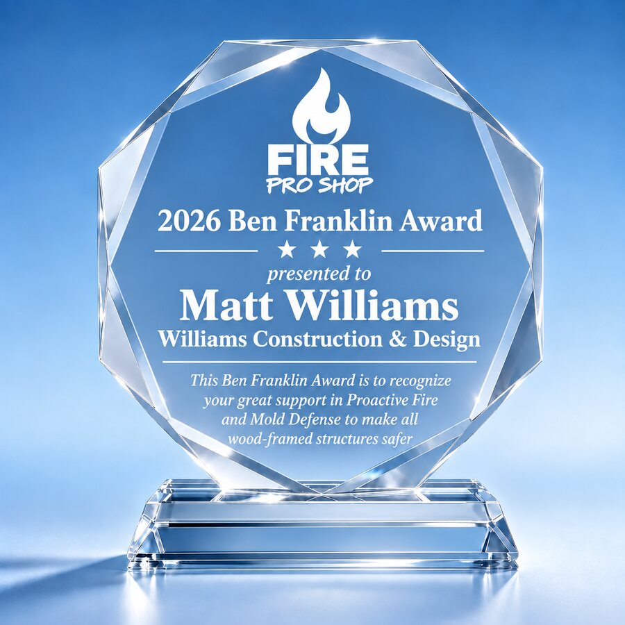 2026 Ben Franklin Award crystal presented to Matt Williams, Williams Construction & Design