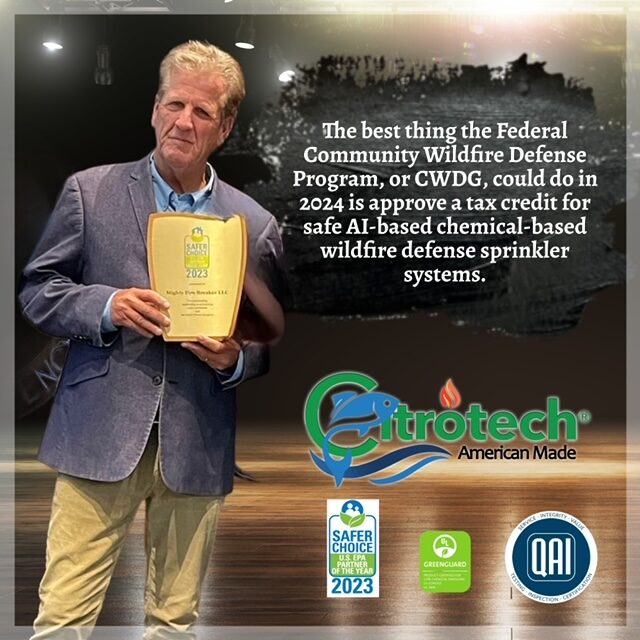 CitroTech graphic of a man holding an award plaque, with EPA Safer Choice and QAI marks