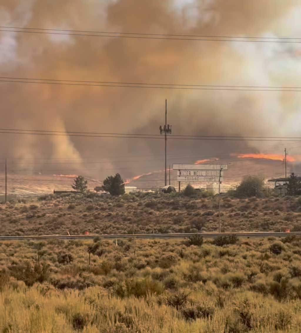 Smoke and flames from the Hawk Fire near Reno, Nevada