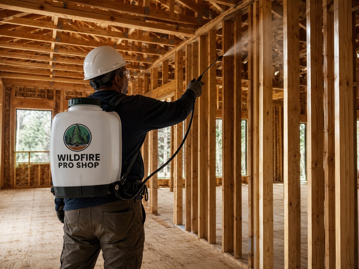Framer spraying interior lumber